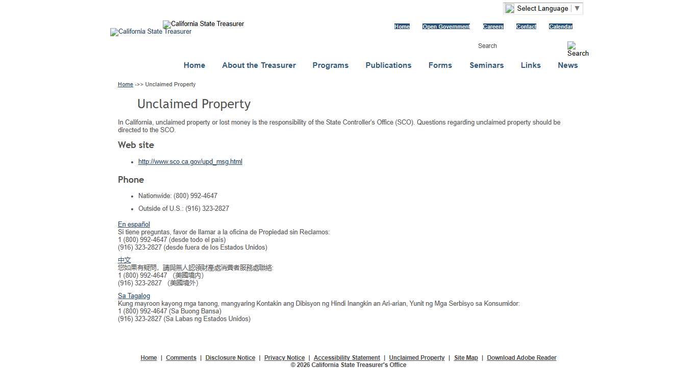 Unclaimed Property or Funds