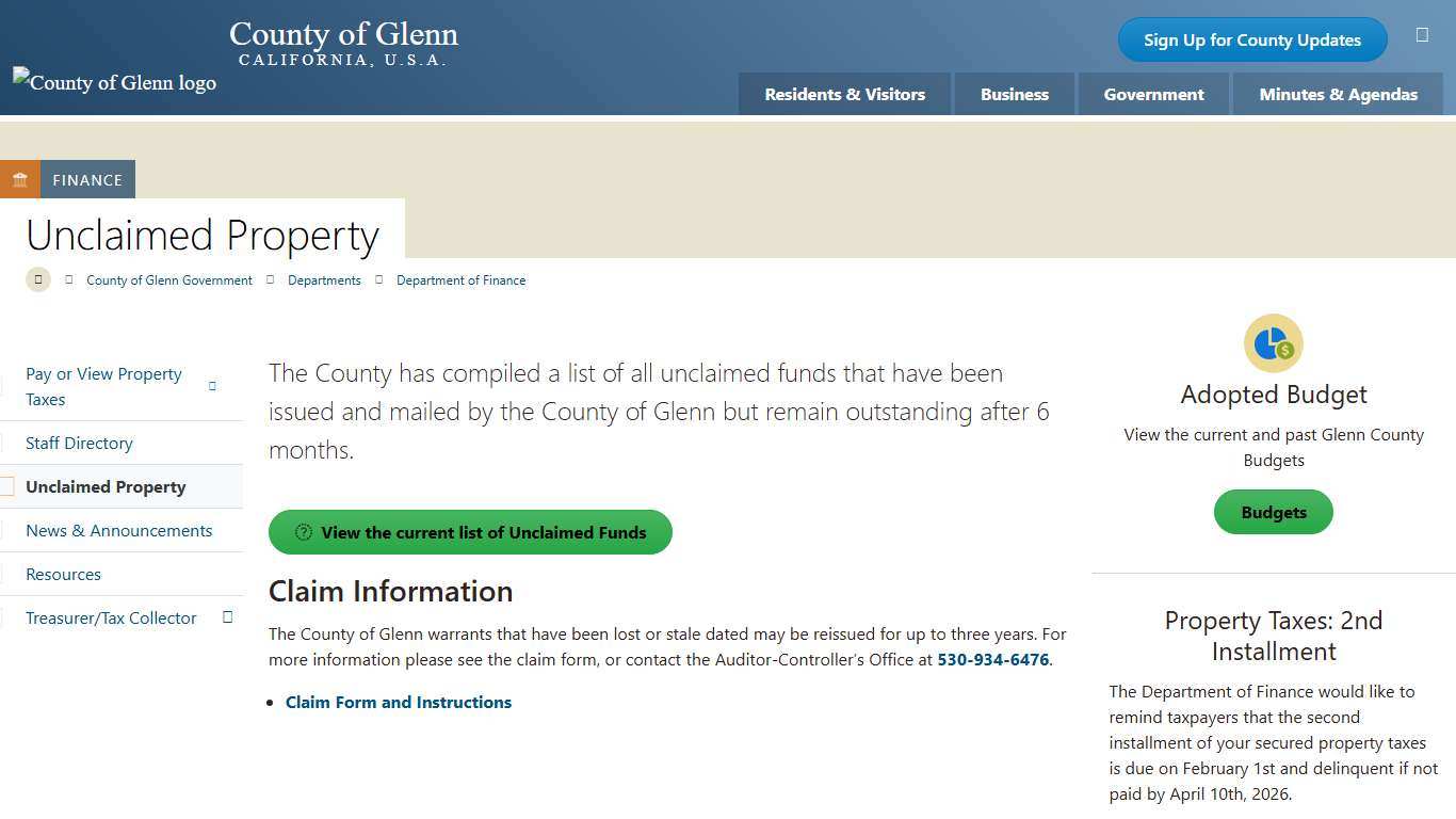 Unclaimed Property County of Glenn