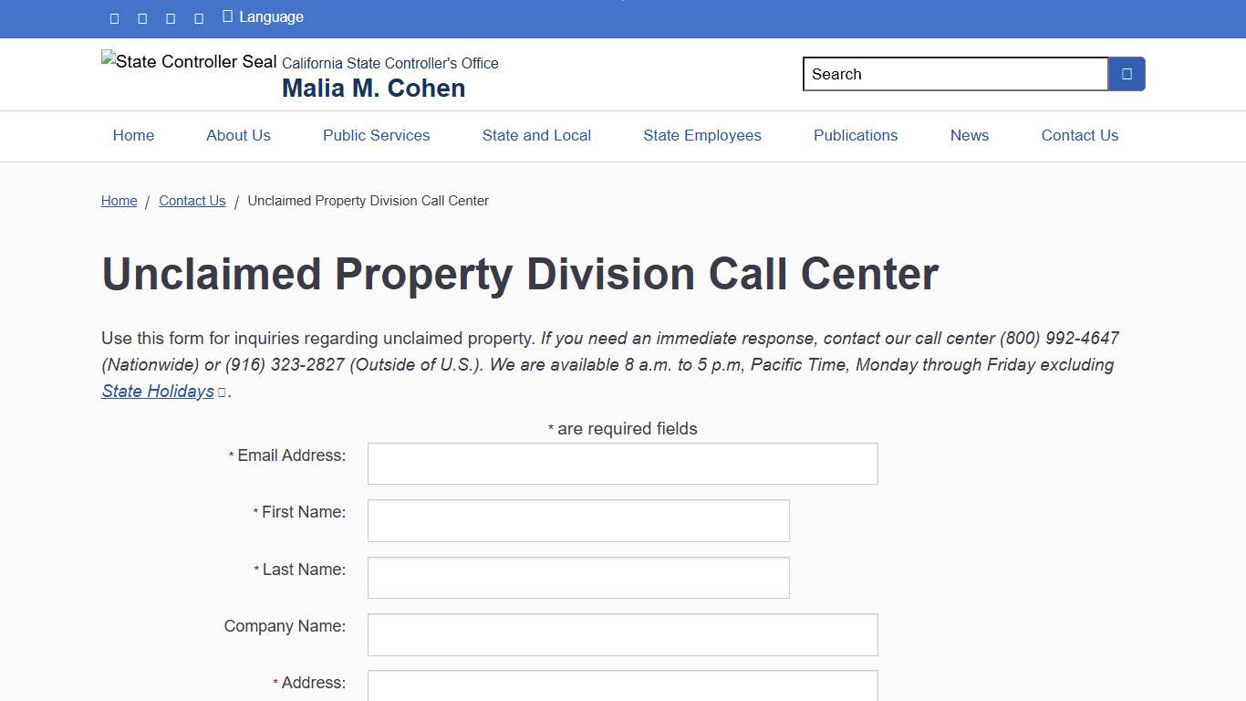 UPD General Inquiries California State Controller's Office